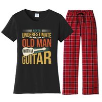 Old Man Guitar Player Saying Father Grandpa Man Guitarist Women's Flannel Pajama Set