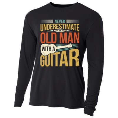 Old Man Guitar Player Saying Father Grandpa Man Guitarist Cooling Performance Long Sleeve Crew