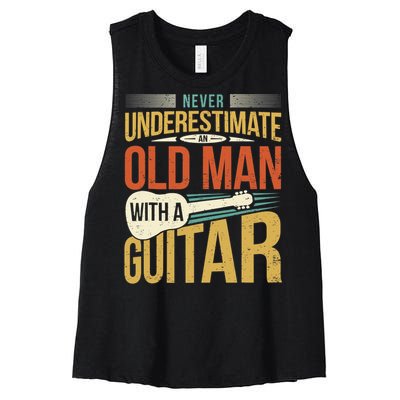 Old Man Guitar Player Saying Father Grandpa Man Guitarist Women's Racerback Cropped Tank