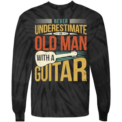 Old Man Guitar Player Saying Father Grandpa Man Guitarist Tie-Dye Long Sleeve Shirt