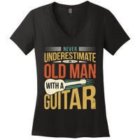 Old Man Guitar Player Saying Father Grandpa Man Guitarist Women's V-Neck T-Shirt