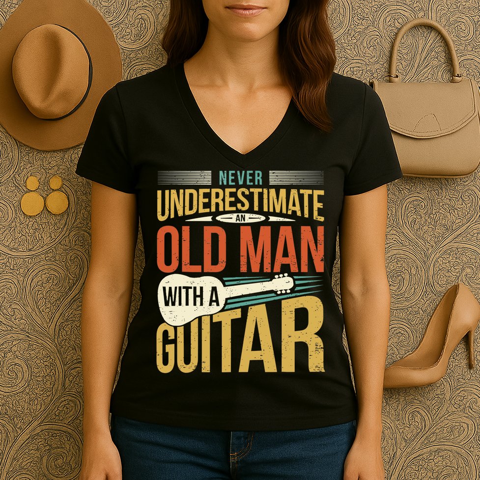 Old Man Guitar Player Saying Father Grandpa Man Guitarist Women's V-Neck T-Shirt