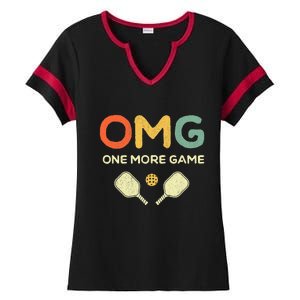 One More Game OMG Retro Funny Pickleball Lover Pickle Ball Ladies Halftime Notch Neck Tee