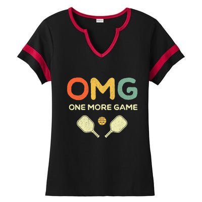 One More Game OMG Retro Funny Pickleball Lover Pickle Ball Ladies Halftime Notch Neck Tee