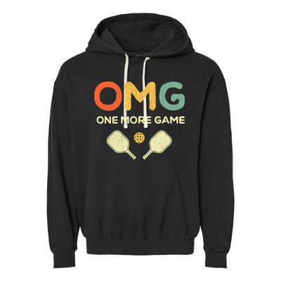 One More Game OMG Retro Funny Pickleball Lover Pickle Ball Garment-Dyed Fleece Hoodie