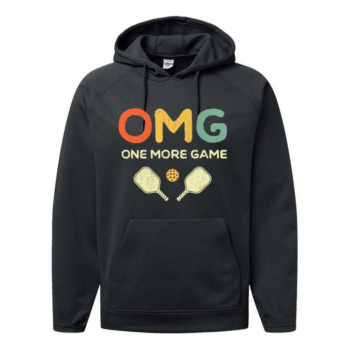 One More Game OMG Retro Funny Pickleball Lover Pickle Ball Performance Fleece Hoodie