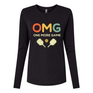 One More Game OMG Retro Funny Pickleball Lover Pickle Ball Womens Cotton Relaxed Long Sleeve T-Shirt