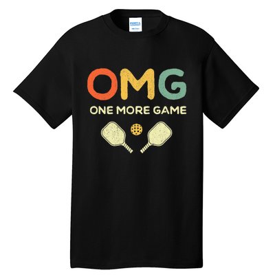 One More Game OMG Retro Funny Pickleball Lover Pickle Ball Tall T-Shirt