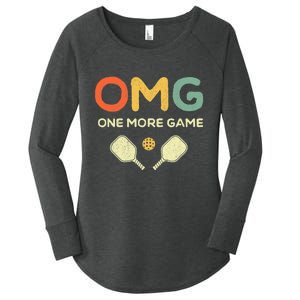 One More Game OMG Retro Funny Pickleball Lover Pickle Ball Women's Perfect Tri Tunic Long Sleeve Shirt