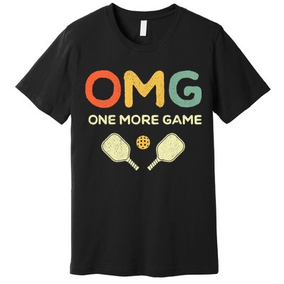 One More Game OMG Retro Funny Pickleball Lover Pickle Ball Premium T-Shirt