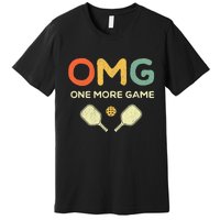 One More Game OMG Retro Funny Pickleball Lover Pickle Ball Premium T-Shirt