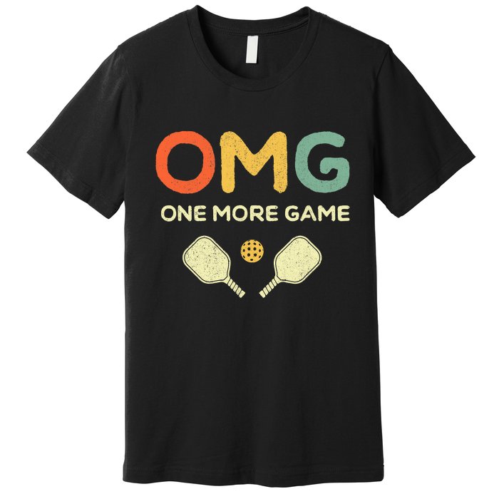 One More Game OMG Retro Funny Pickleball Lover Pickle Ball Premium T-Shirt