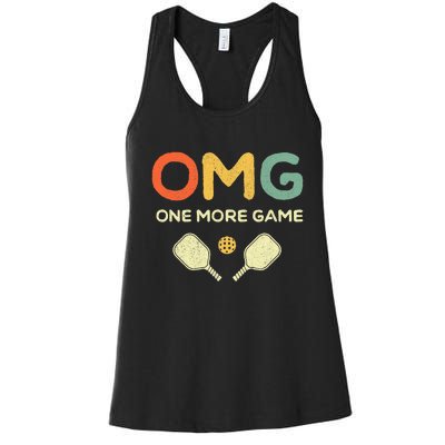 One More Game OMG Retro Funny Pickleball Lover Pickle Ball Women's Racerback Tank