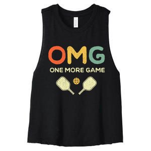 One More Game OMG Retro Funny Pickleball Lover Pickle Ball Women's Racerback Cropped Tank