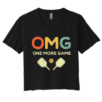 One More Game OMG Retro Funny Pickleball Lover Pickle Ball Women's Crop Top Tee