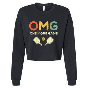 One More Game OMG Retro Funny Pickleball Lover Pickle Ball Cropped Pullover Crew