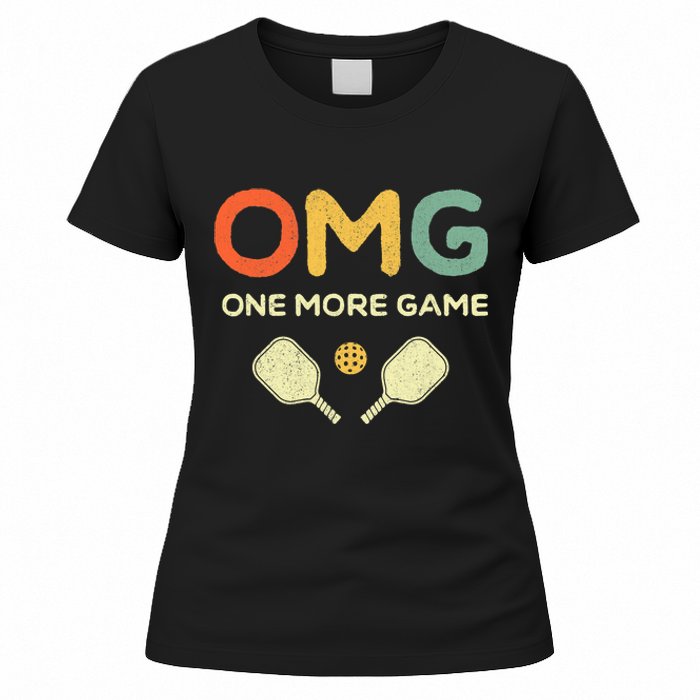 One More Game OMG Retro Funny Pickleball Lover Pickle Ball Women's T-Shirt