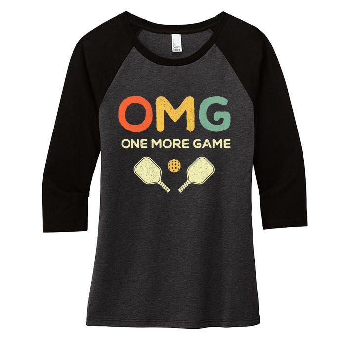 One More Game OMG Retro Funny Pickleball Lover Pickle Ball Women's Tri-Blend 3/4-Sleeve Raglan Shirt