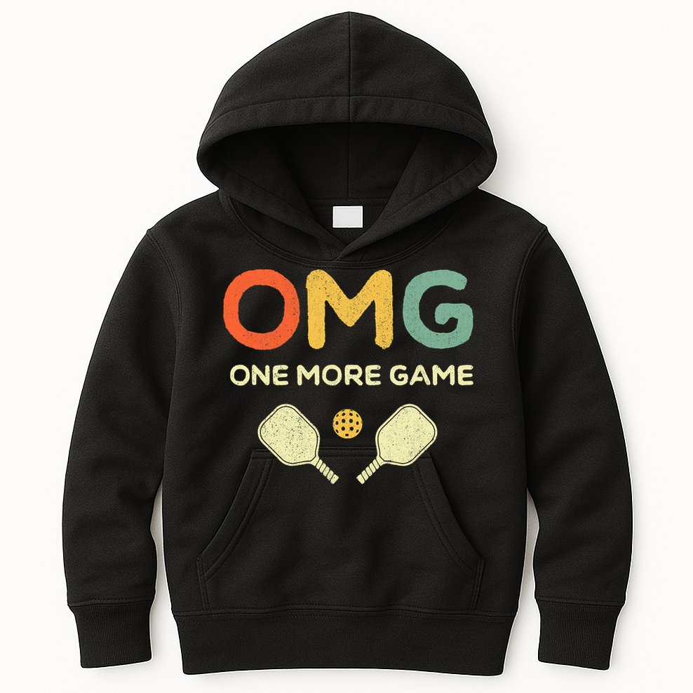 One More Game OMG Retro Funny Pickleball Lover Pickle Ball Kids Hoodie