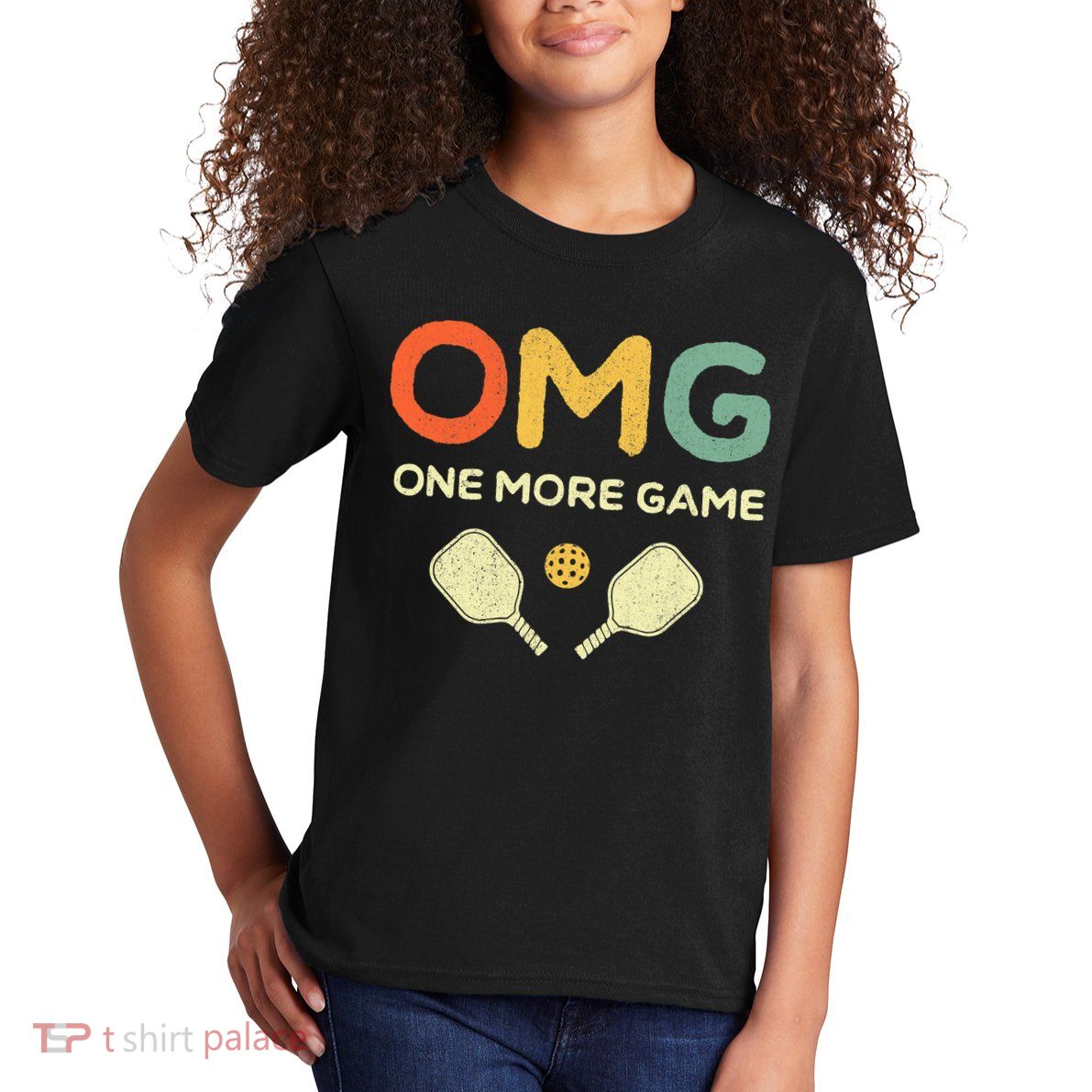 One More Game OMG Retro Funny Pickleball Lover Pickle Ball Kids T-Shirt