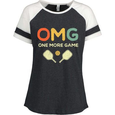 One More Game OMG Retro Funny Pickleball Lover Pickle Ball Enza Ladies Jersey Colorblock Tee