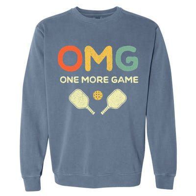 One More Game OMG Retro Funny Pickleball Lover Pickle Ball Garment-Dyed Sweatshirt