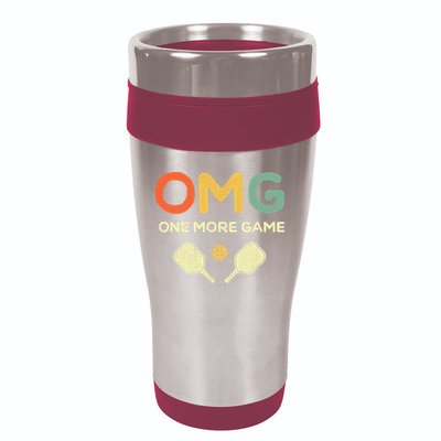 One More Game OMG Retro Funny Pickleball Lover Pickle Ball 16oz Travel Tumbler