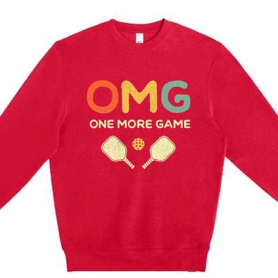 One More Game OMG Retro Funny Pickleball Lover Pickle Ball Premium Crewneck Sweatshirt