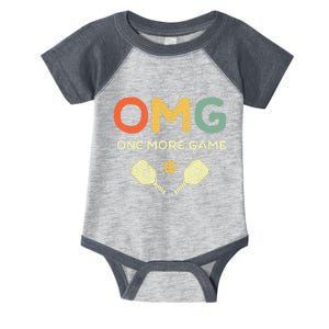 One More Game OMG Retro Funny Pickleball Lover Pickle Ball Infant Baby Jersey Bodysuit