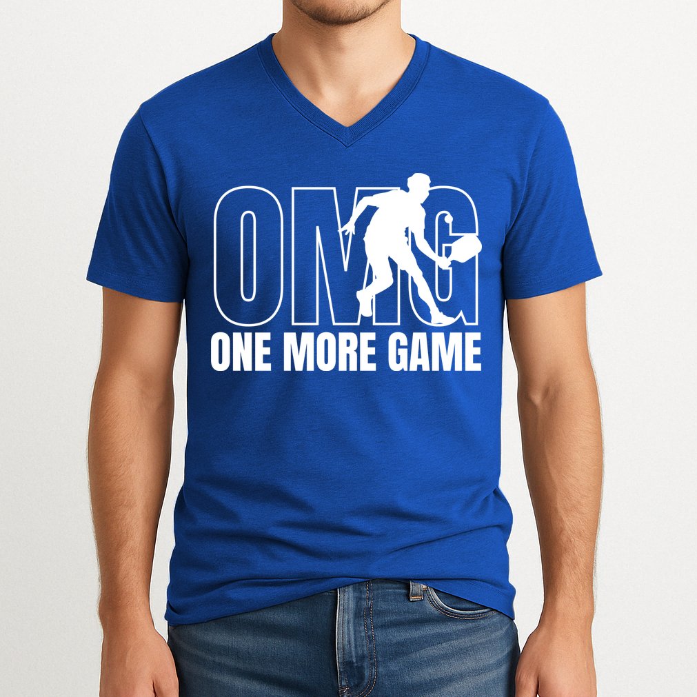 One More Game Omg Retro Funny Pickleball Lover Pickle Ball V-Neck T-Shirt