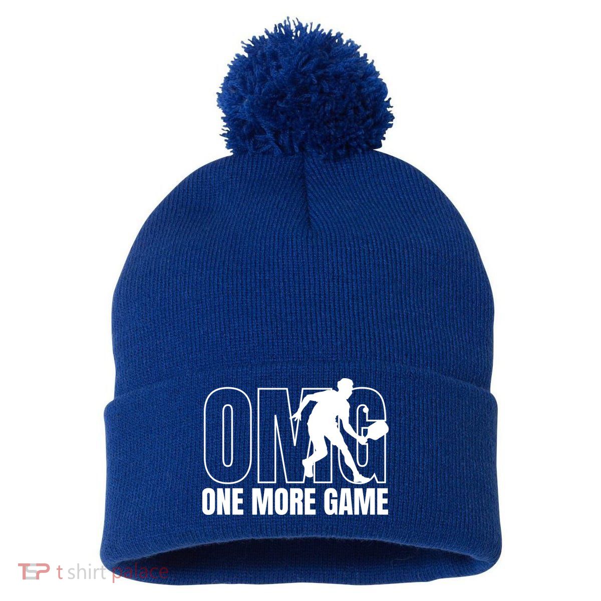 One More Game Omg Retro Funny Pickleball Lover Pickle Ball Pom Pom 12in Knit Beanie
