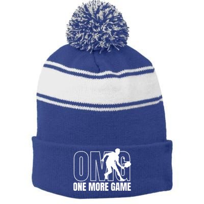 One More Game Omg Retro Funny Pickleball Lover Pickle Ball Stripe Pom Pom Beanie