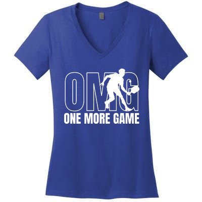 One More Game Omg Retro Funny Pickleball Lover Pickle Ball Women's V-Neck T-Shirt