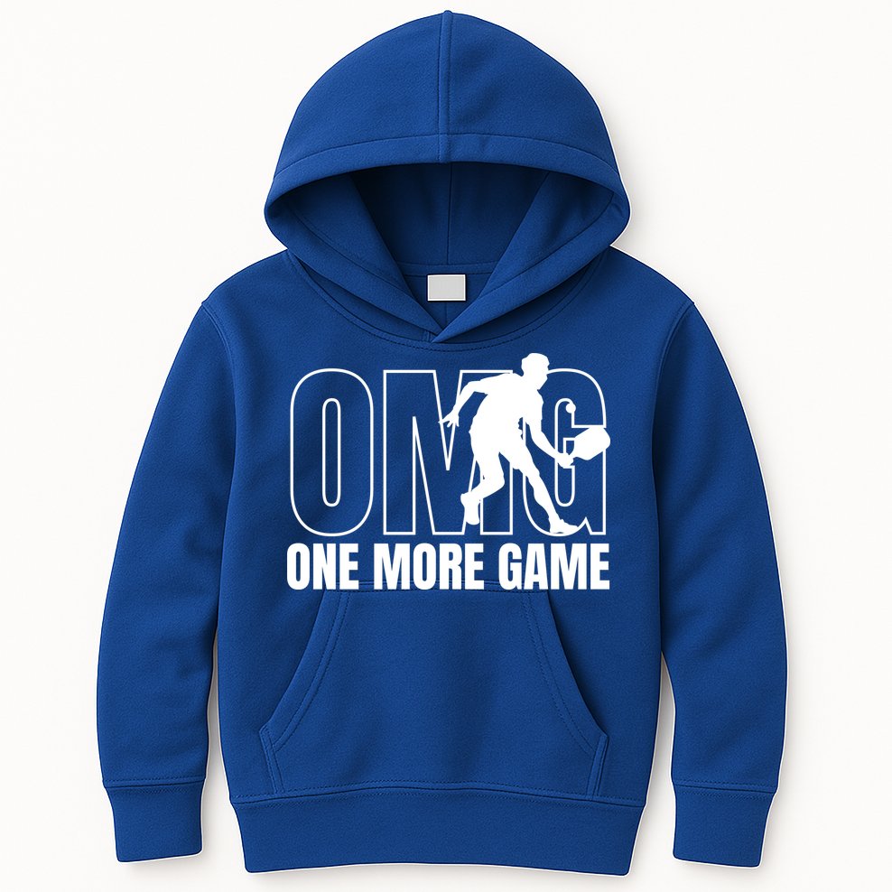 One More Game Omg Retro Funny Pickleball Lover Pickle Ball Kids Hoodie