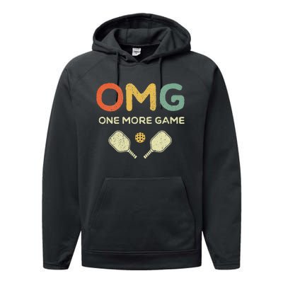 One More Game OMG Retro Funny Pickleball Lover Pickle Ball Performance Fleece Hoodie