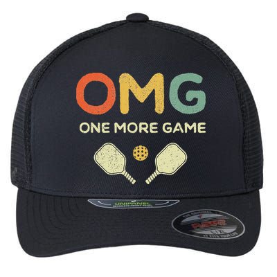 One More Game OMG Retro Funny Pickleball Lover Pickle Ball Flexfit Unipanel Trucker Cap