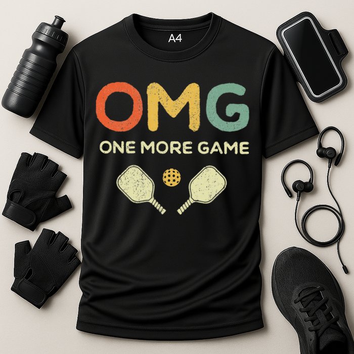 One More Game OMG Retro Funny Pickleball Lover Pickle Ball Performance Shirt