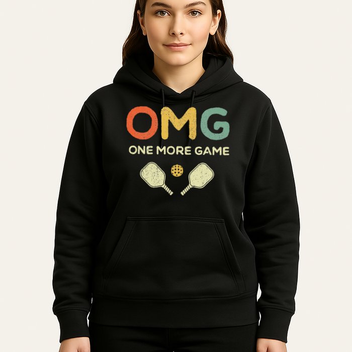 One More Game OMG Retro Funny Pickleball Lover Pickle Ball Hoodie