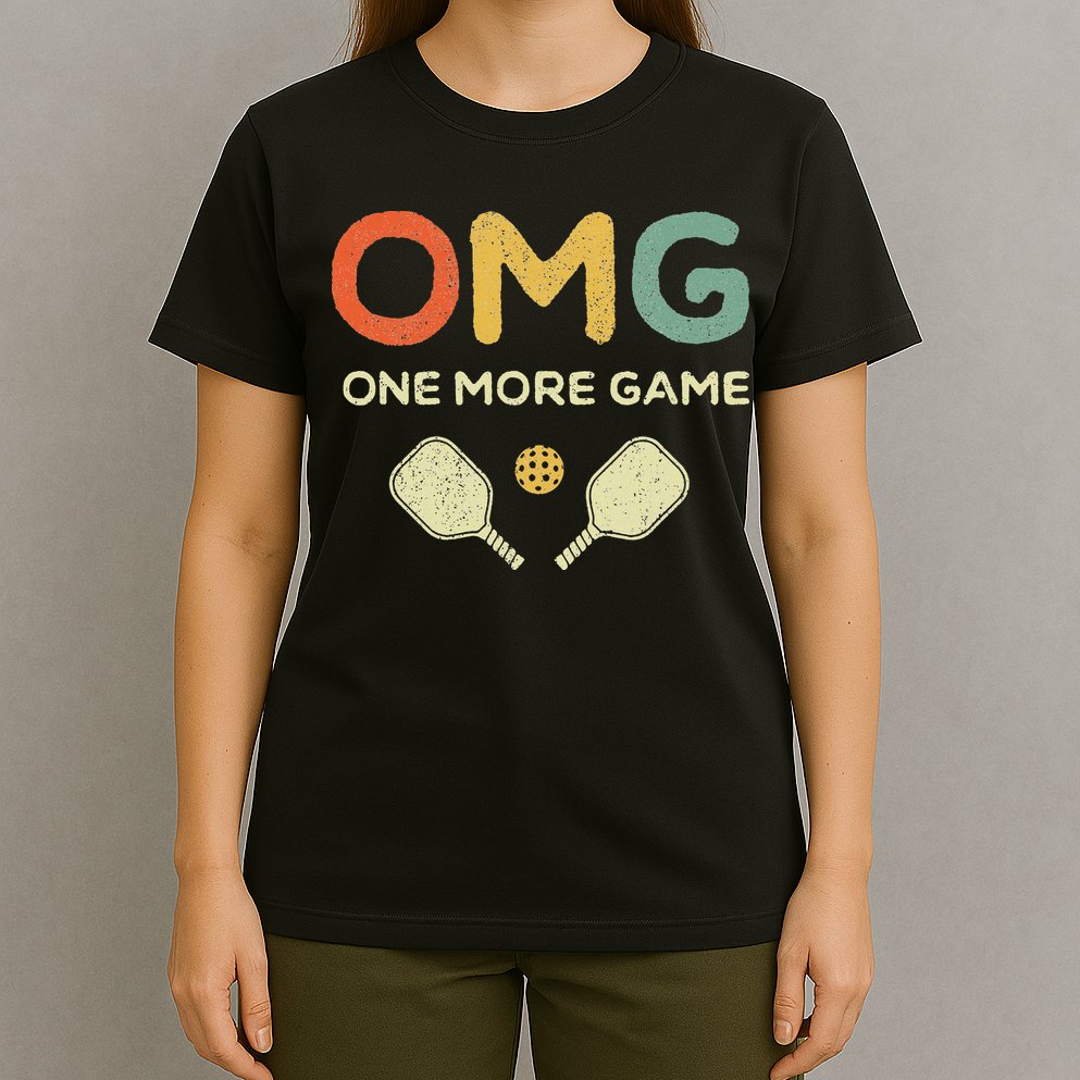 One More Game OMG Retro Funny Pickleball Lover Pickle Ball T-Shirt
