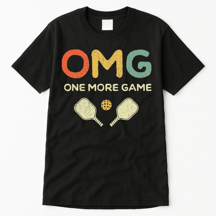 One More Game OMG Retro Funny Pickleball Lover Pickle Ball Tall T-Shirt