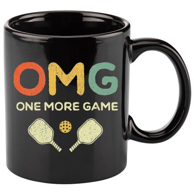 One More Game OMG Retro Funny Pickleball Lover Pickle Ball 11oz C Handle Ceramic Mug