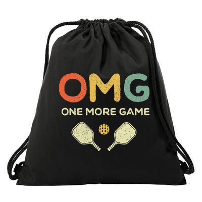 One More Game OMG Retro Funny Pickleball Lover Pickle Ball Drawstring Bag