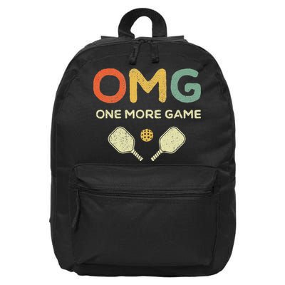 One More Game OMG Retro Funny Pickleball Lover Pickle Ball 16 in Basic Backpack