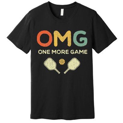 One More Game OMG Retro Funny Pickleball Lover Pickle Ball Premium T-Shirt
