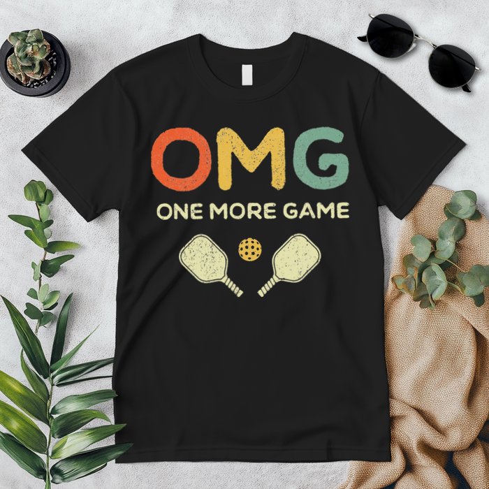 One More Game OMG Retro Funny Pickleball Lover Pickle Ball Premium T-Shirt