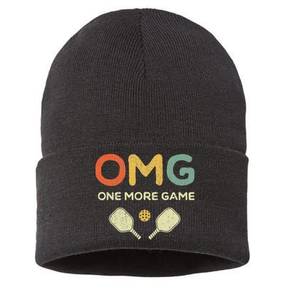 One More Game OMG Retro Funny Pickleball Lover Pickle Ball Sustainable Knit Beanie