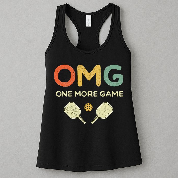 One More Game OMG Retro Funny Pickleball Lover Pickle Ball Womens Tank Top