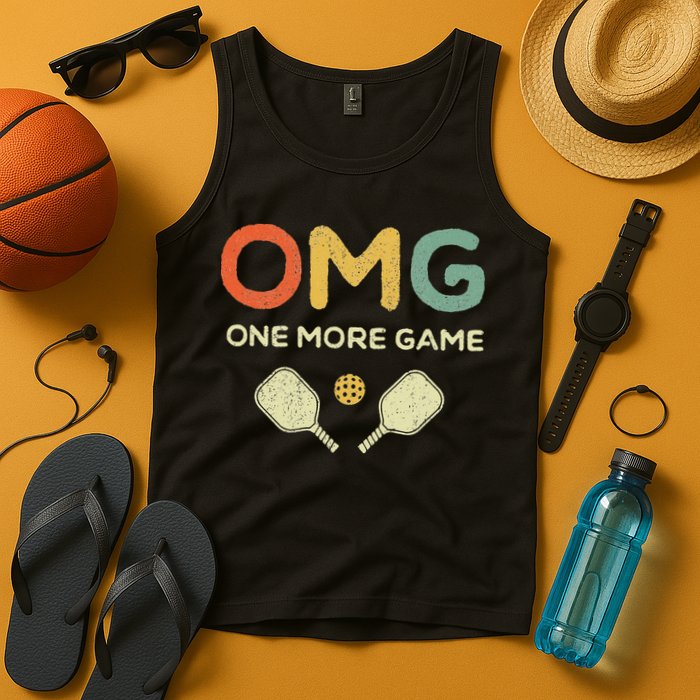 One More Game OMG Retro Funny Pickleball Lover Pickle Ball Tank Top
