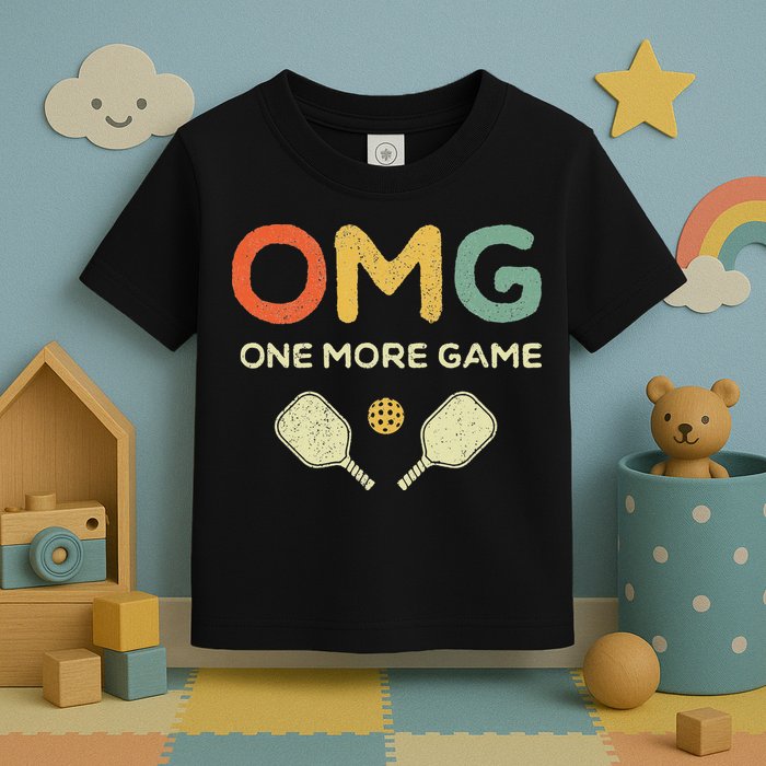One More Game OMG Retro Funny Pickleball Lover Pickle Ball Toddler T-Shirt