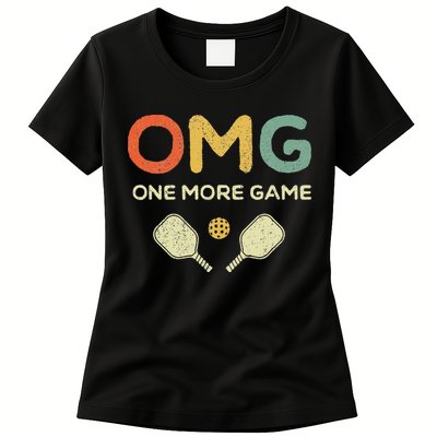 One More Game OMG Retro Funny Pickleball Lover Pickle Ball Womens T-Shirt